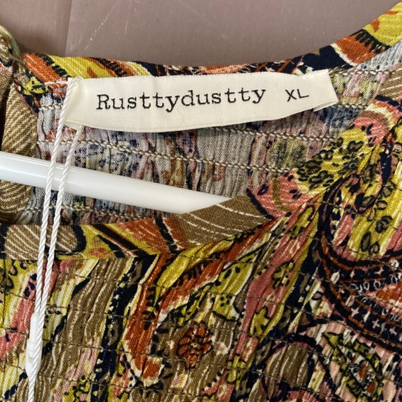 NWT Green/Brown Paisley print RusttyDustty Maxi Long sleeve Dress sz XL 12 - Picture 1 of 10